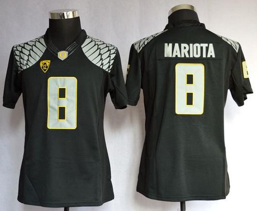 Ducks #8 Marcus Mariota Black Women's Limited Stitched NCAA Jersey